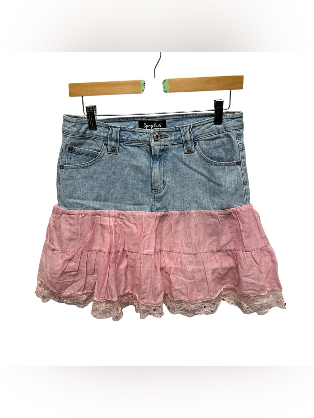Squeeze girls denim western skirt boho pink lace girls large (10/12)